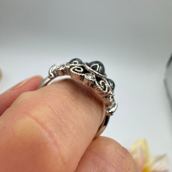 Vintage Avon Midnight Splendor Faux? Hematite Ring Crystals Opulent Ornate 1972 - Picture 8 of 15